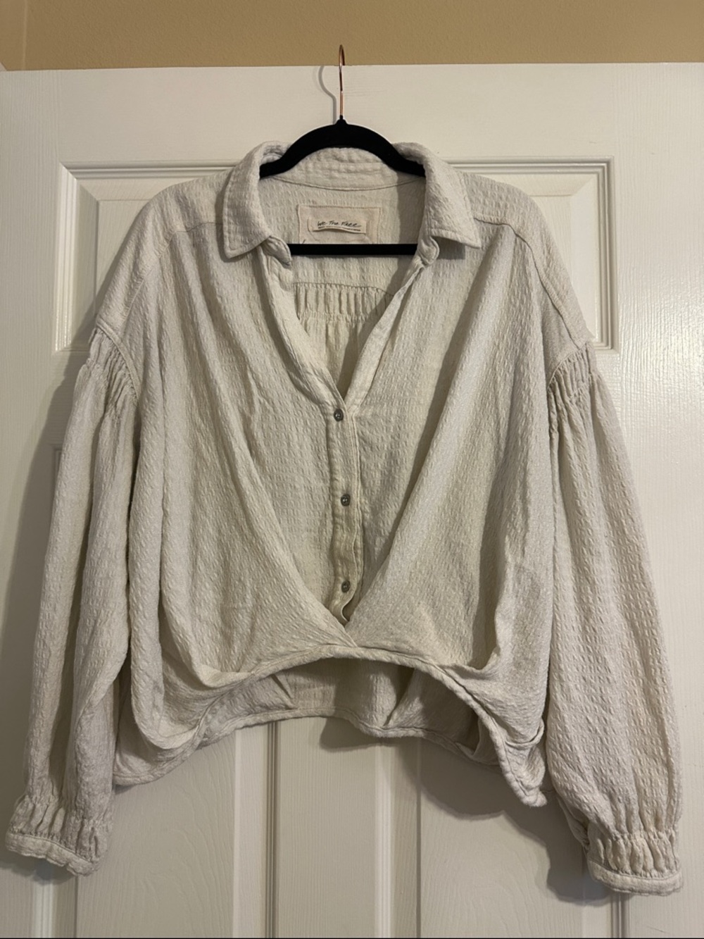 Free People We The Free Cropped Cream Boho Long Sleeve Blouse